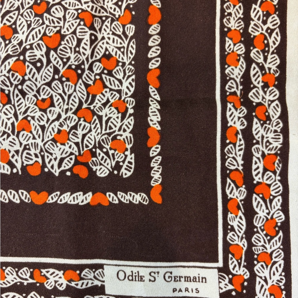 Vintage Odile St Germain Paris Scarf with Orange and Brown Pattern